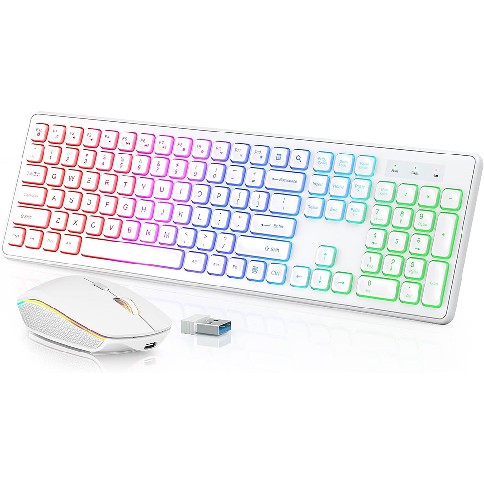 Pc Gaming Second - Podświetlana bezprzewodowa klawiatura i mysz, ciche